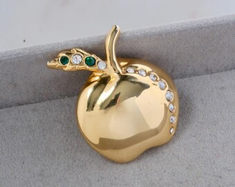 Vintage Gold Rhinestone Apple Brooch