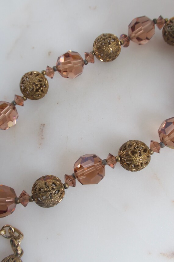 Vintage Brown Crystal & Gold Filigree Bead Neckla… - image 6