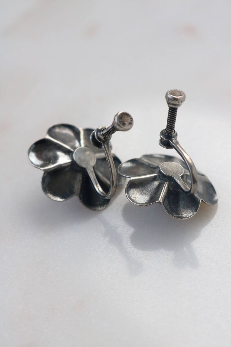 Silver Flower Earrings Boho Silver Earrings Vintage Sterling Silver Rose Flower Earrings Tribal Flower Earrings