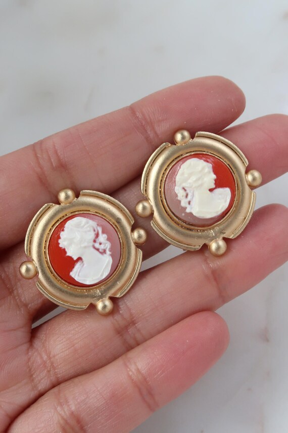 Boucles D’oreilles Vintage Camée – Clips – Acrylique – Bon état