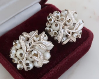 Vintage 1960s Japan Blatt Perlen Cluster Ohrclips