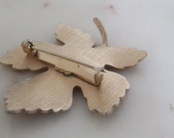 Petite Broche Rétro Feuille D'érable émaillée Rouge Et Or - Occasion - Réf. 4119