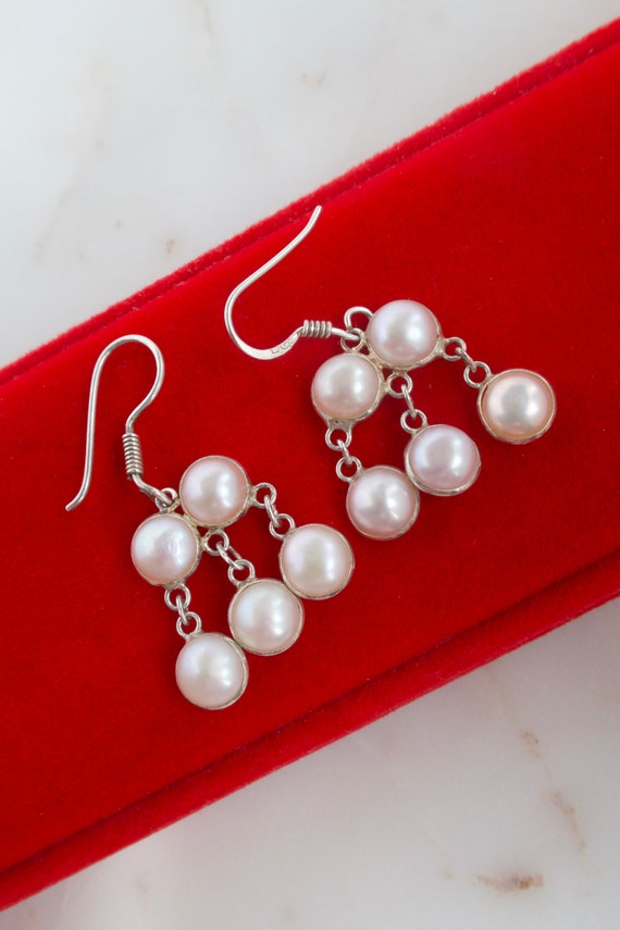 Sterling Silver Pearl Dangle Earrings - image 1