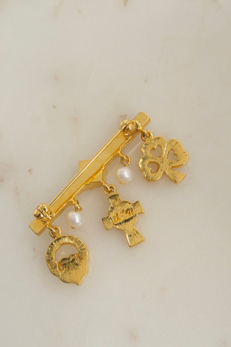 Rhinestone Claddagh Clover Cross Bracelet and Brooch