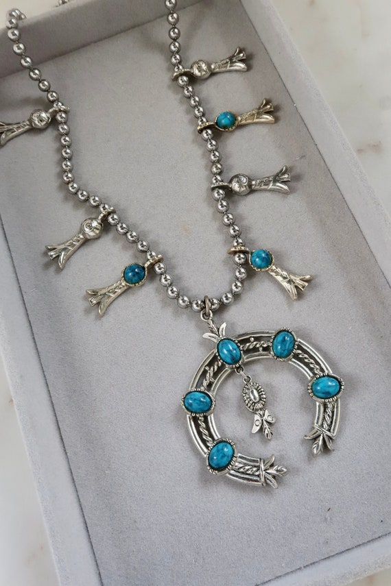 Vintage Faux Turquoise Pendant Necklace, Wood Beaded Boho Necklace
