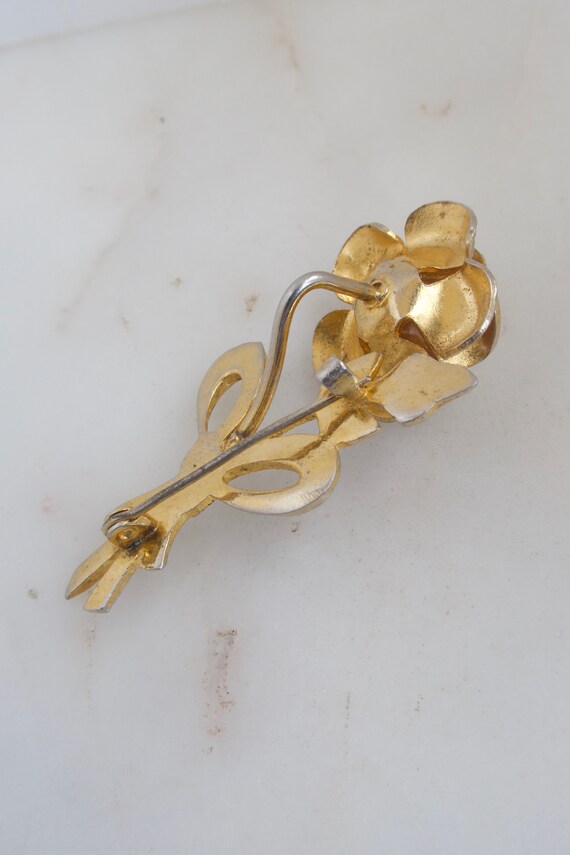 Vintage Damascene Flower Brooch Gold Flower Pin G… - image 8