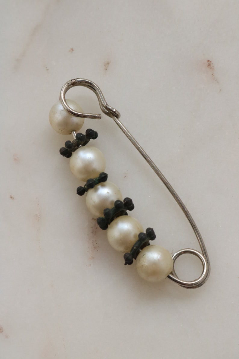 Vintage Pearl Safety Pin Brooch Etsy
