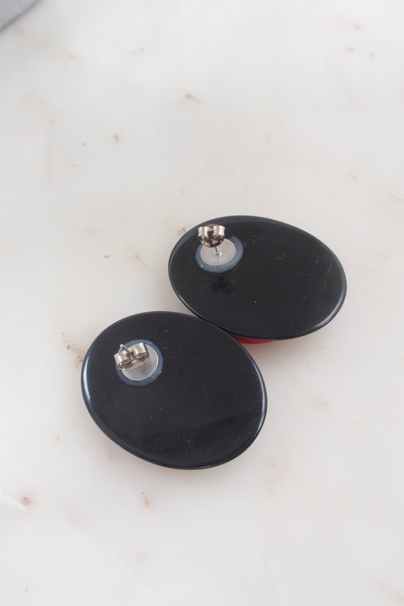 Vintage Black and Red Geometric Earrings - Black … - image 9
