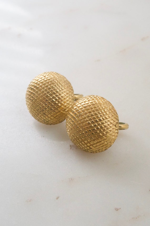 Vintage Crown Trifari Gold Button Clip On Earring… - image 5