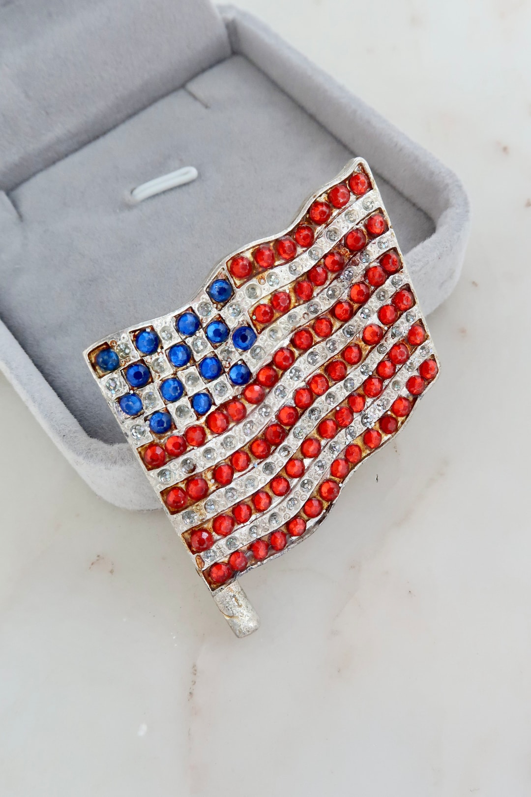 Vintage American Flag Rhinestone Brooch - USA Flag Pin - Etsy