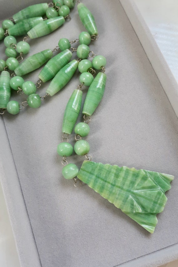 Vintage Green Gemstone Bead Necklace