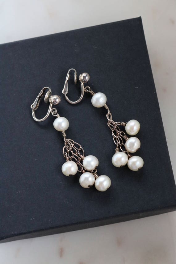 Sterling Silver Pearl Clip On Earrings - White Pea