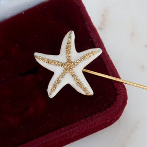 Vintage White Enamel Starfish Gold Stick Pin
