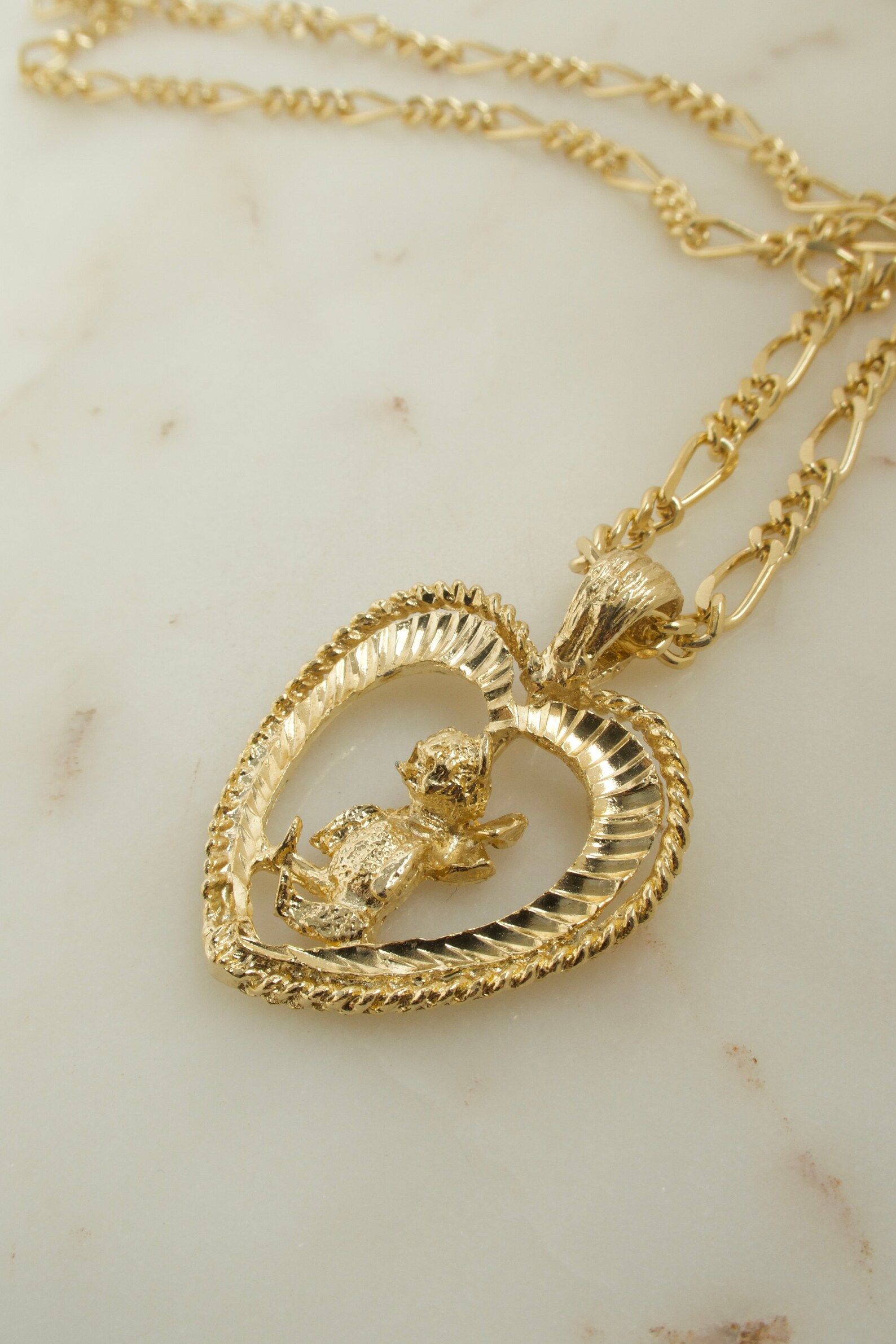 Vintage Gold Teddy Bear Heart Necklace Etsy