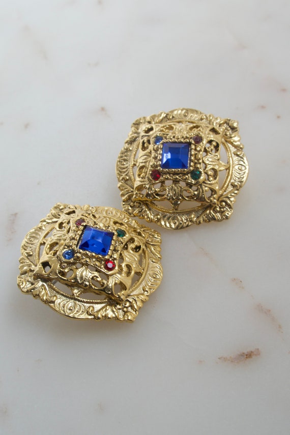 Vintage Gold Geometric Earrings - Statement Earri… - image 3