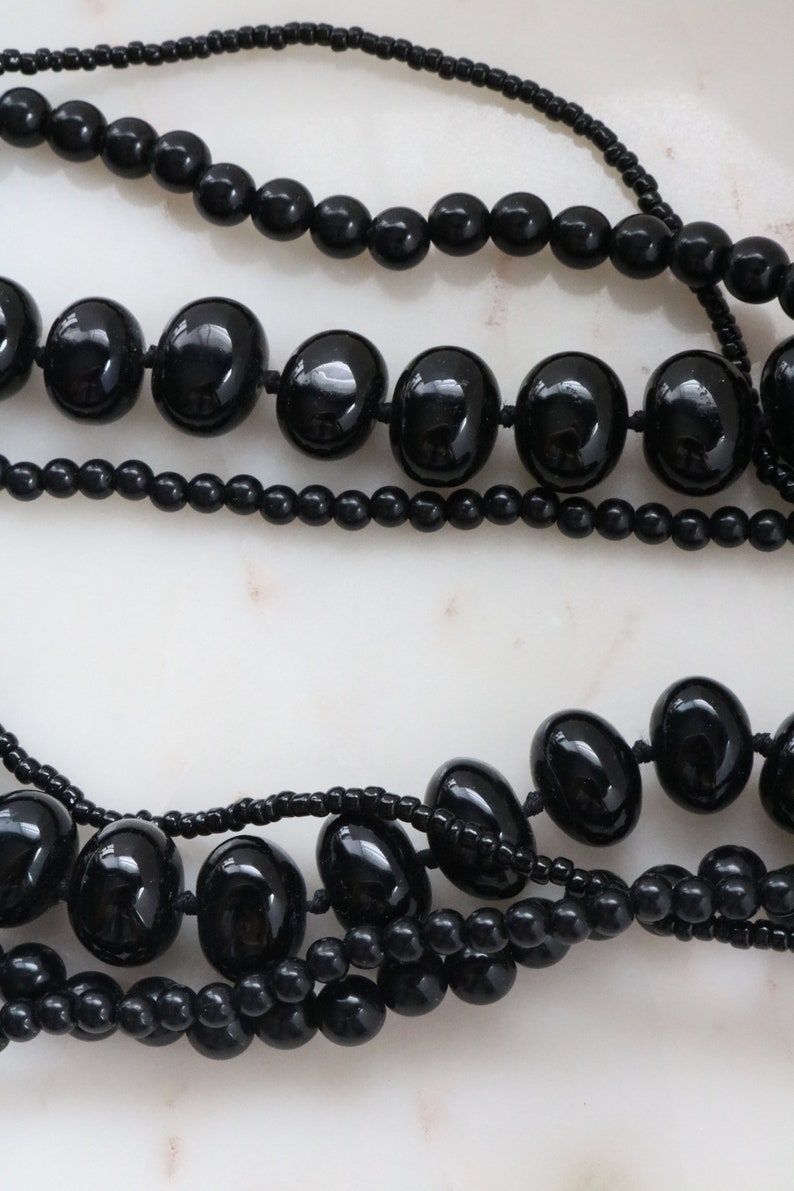 Black Bead Strand Necklace