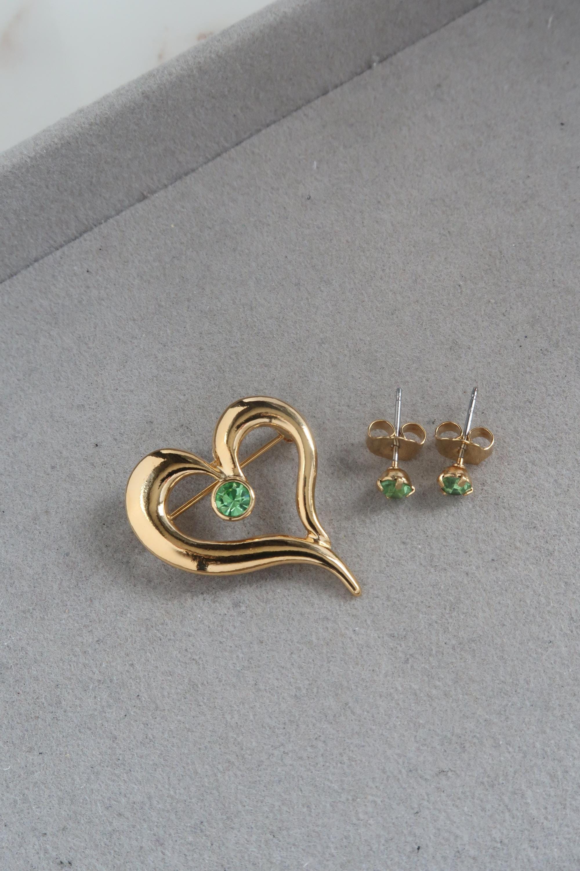 ヴィンテージ 1996 ハート ペリドット ピンとイヤリング ギフトセット