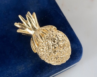 Spilla vintage a forma di ananas color oro con perle finte - Italia