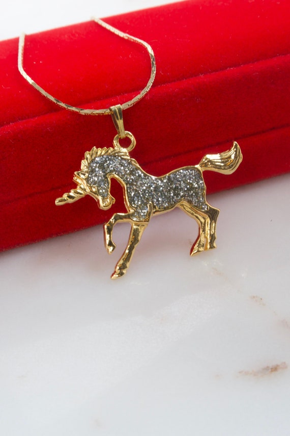 Vintage Diamond Dust Unicorn Pendant Necklace