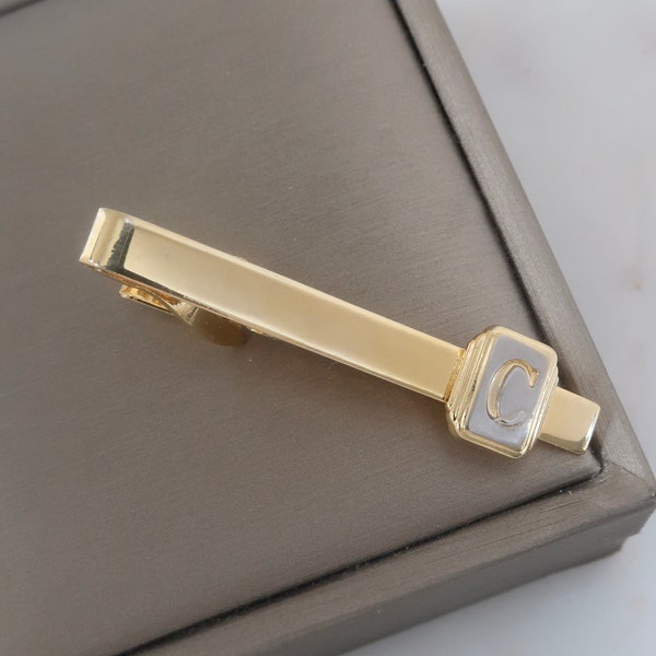 Vintage Gold Initial "C" Tie Bar Clip