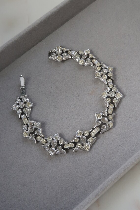 Vintage CORO Rhinestone Flower Link Bracelet For … - image 3