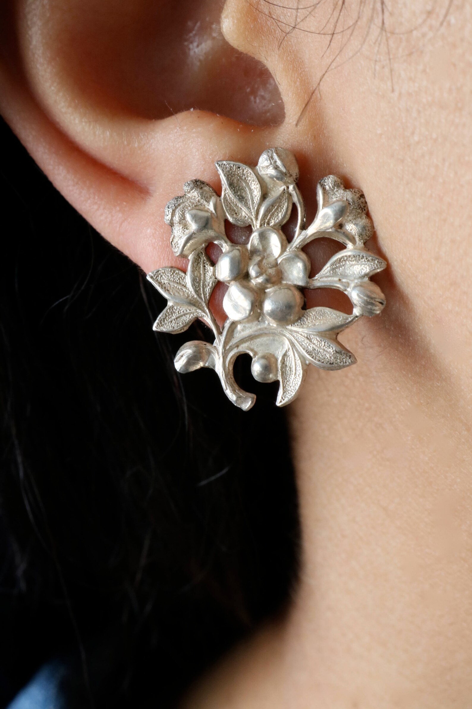 Sterling Flower Earrings Statement Floral Earrings Etsy