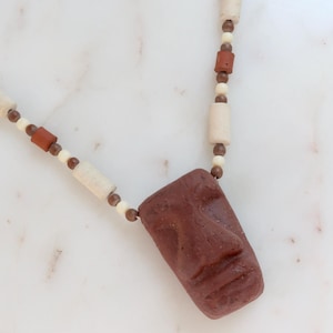 Vintage Easter Island Moai Head Pendant Beaded Necklace