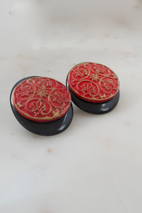 Vintage Black and Red Geometric Earrings - Black … - image 6