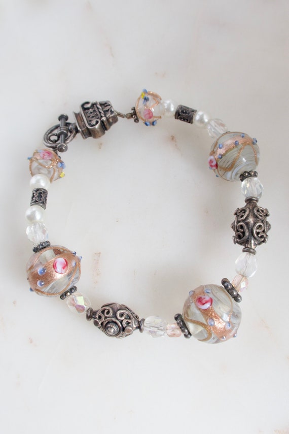 Vintage glass bead sterling Gem