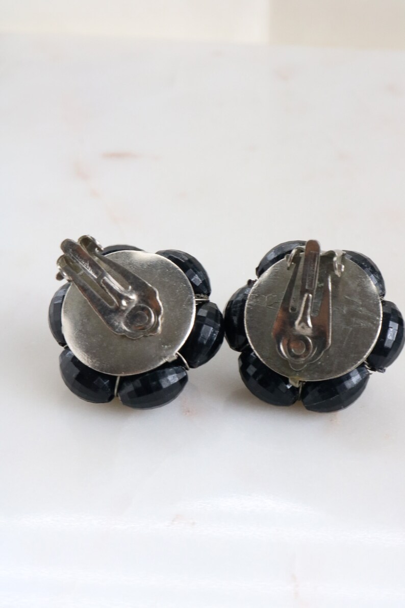 Vintage Black Cluster Clip On Earrings