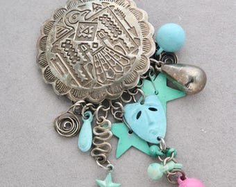 Vintage Thunderbird Kreis Charm Silber Brosche
