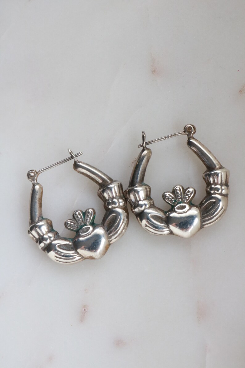Sterling Silver Irish Claddage Hoop Earrings