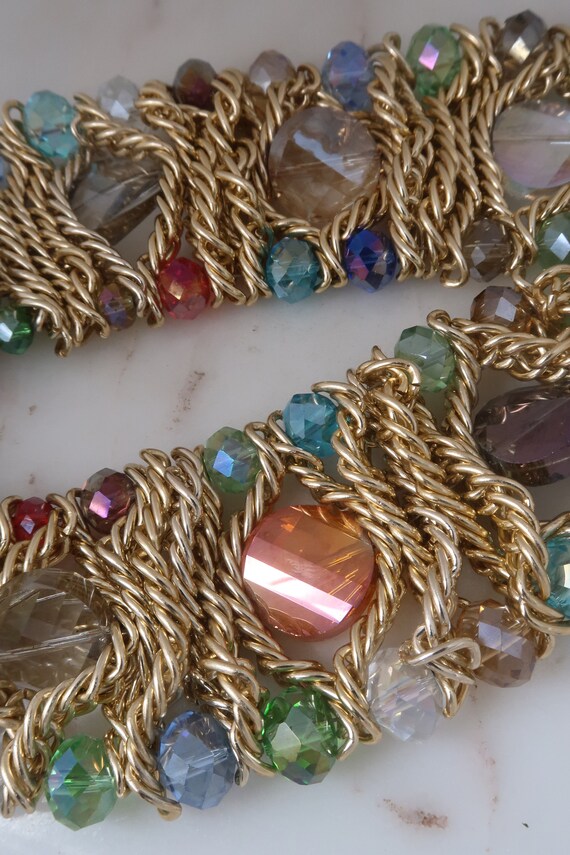 Vintage Multi Color Crystal Necklace Gold Necklac… - image 5