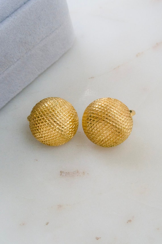 Vintage Crown Trifari Gold Button Clip On Earring… - image 2