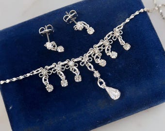Vintage 2003 Avon Floral Rhinestone Multi-Dangle Necklace and Earring Giftset