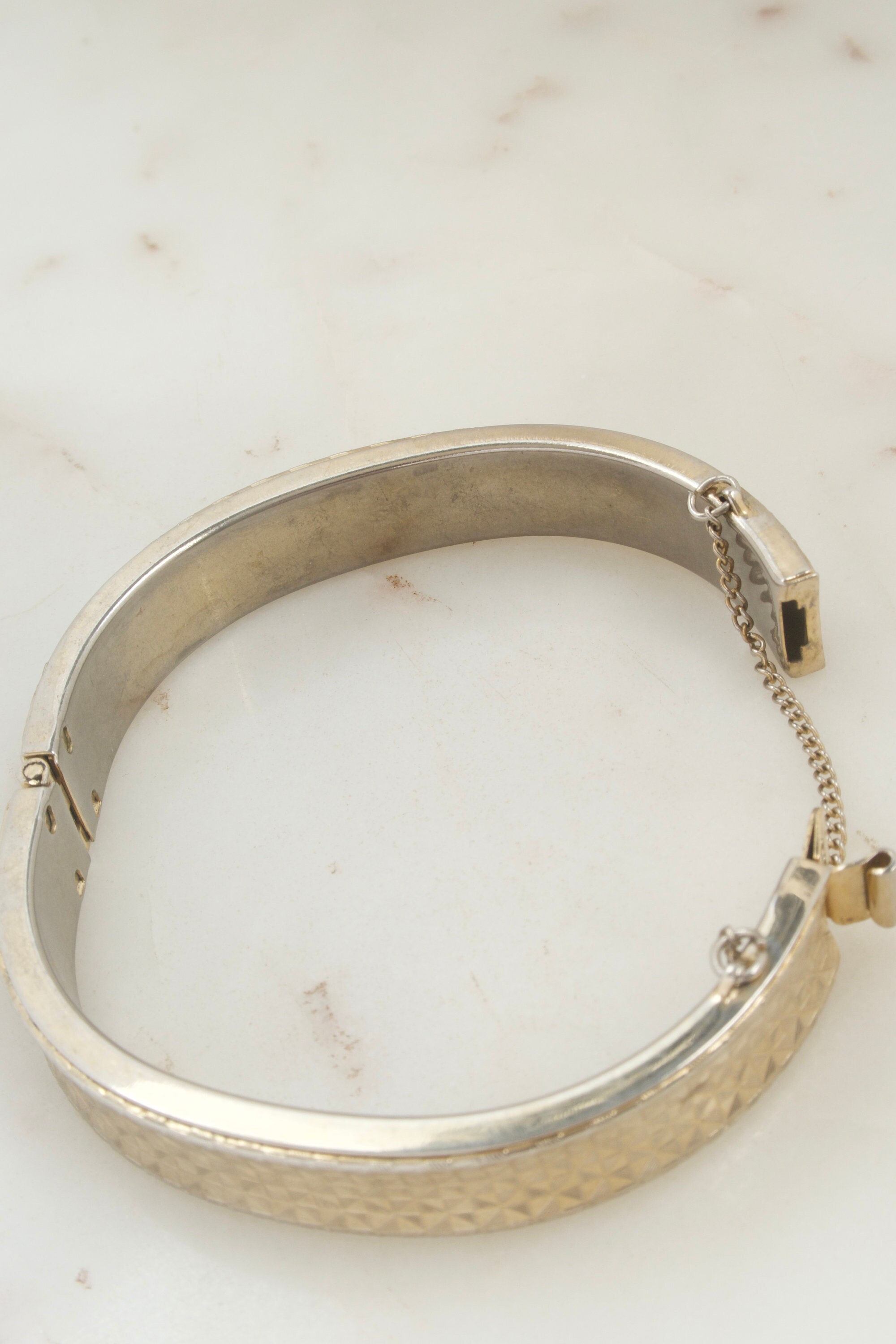 Vintage 1960s Gold Geometric Hinged Bangle Bracelet Gift for Her 