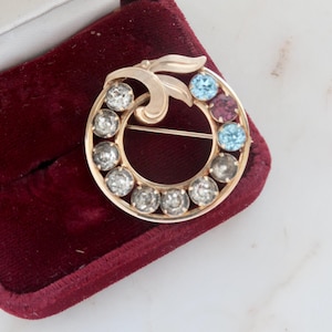 Vintage 1960s Van Dell 12kt Gold Filled Rhinestone Round Brooch