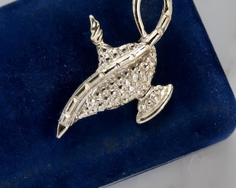 Aladdin Lamp Brooch, Magic Genie Lamp Pin, Golden Ornate Lamp