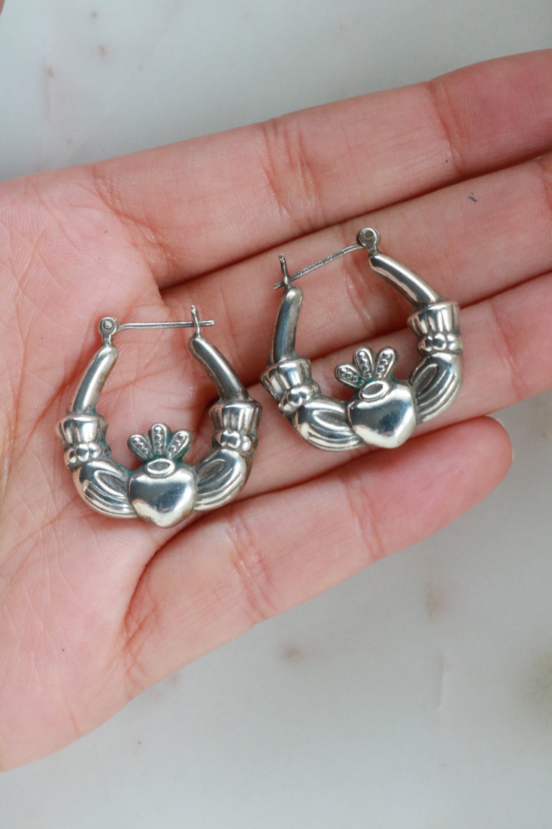 Sterling Silver Irish Claddage Hoop Earrings
