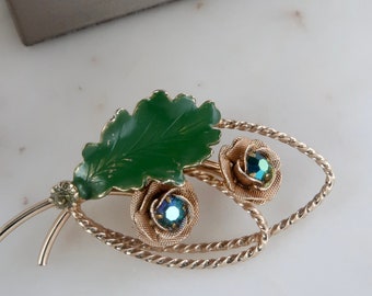 Broche Vintage Porte-bonheur Trèfle à 4 Feuilles Couleur Or - Rétro - Bon état - Réf *3330