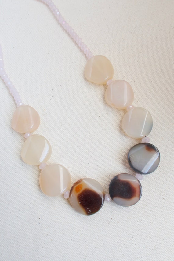 Vintage Agate Bead Necklace - Rose Quartz Bead Nec