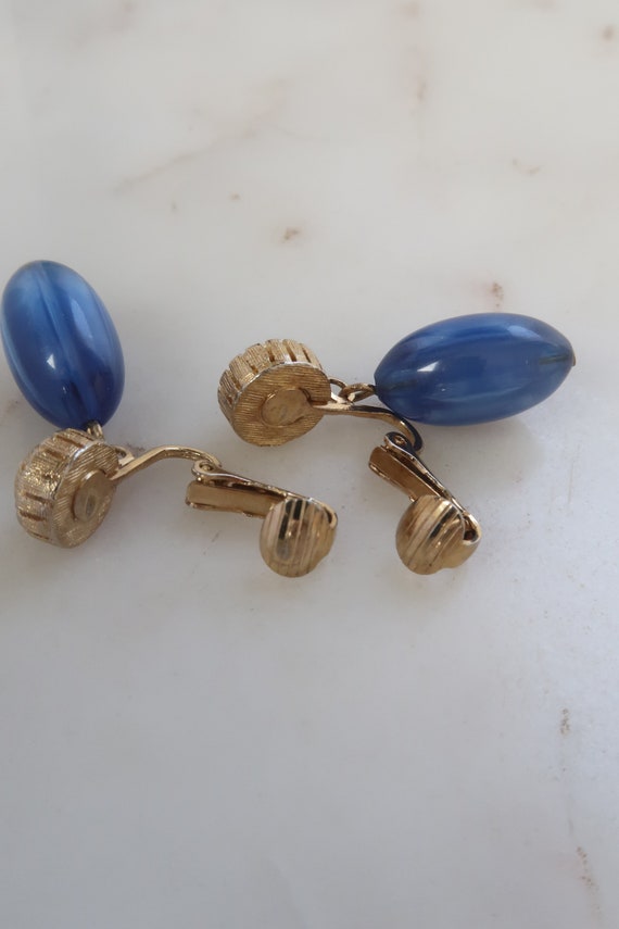 Vintage Blue Dangle Clip On Earrings - image 6