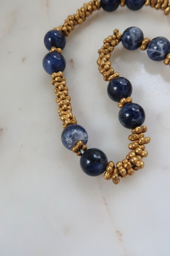 Vintage Sodalite Bead Necklace - Gold Necklace - … - image 10