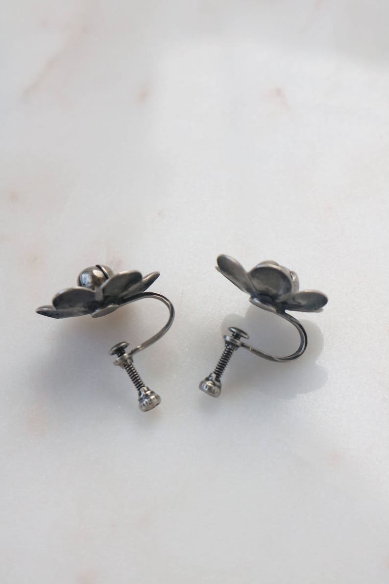 Silver Flower Earrings Boho Silver Earrings Vintage Sterling Silver Rose Flower Earrings Tribal Flower Earrings