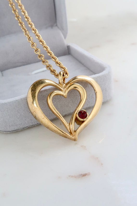 Vintage AVON Heart Pendant Necklace Double Heart … - image 1
