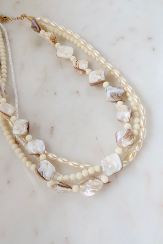 Vintage AVON SJ Mother OF Pearl Strand Necklace P… - image 1