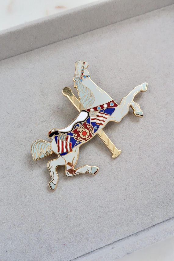 Vintage Enamel Gold Carousel Horse Brooch