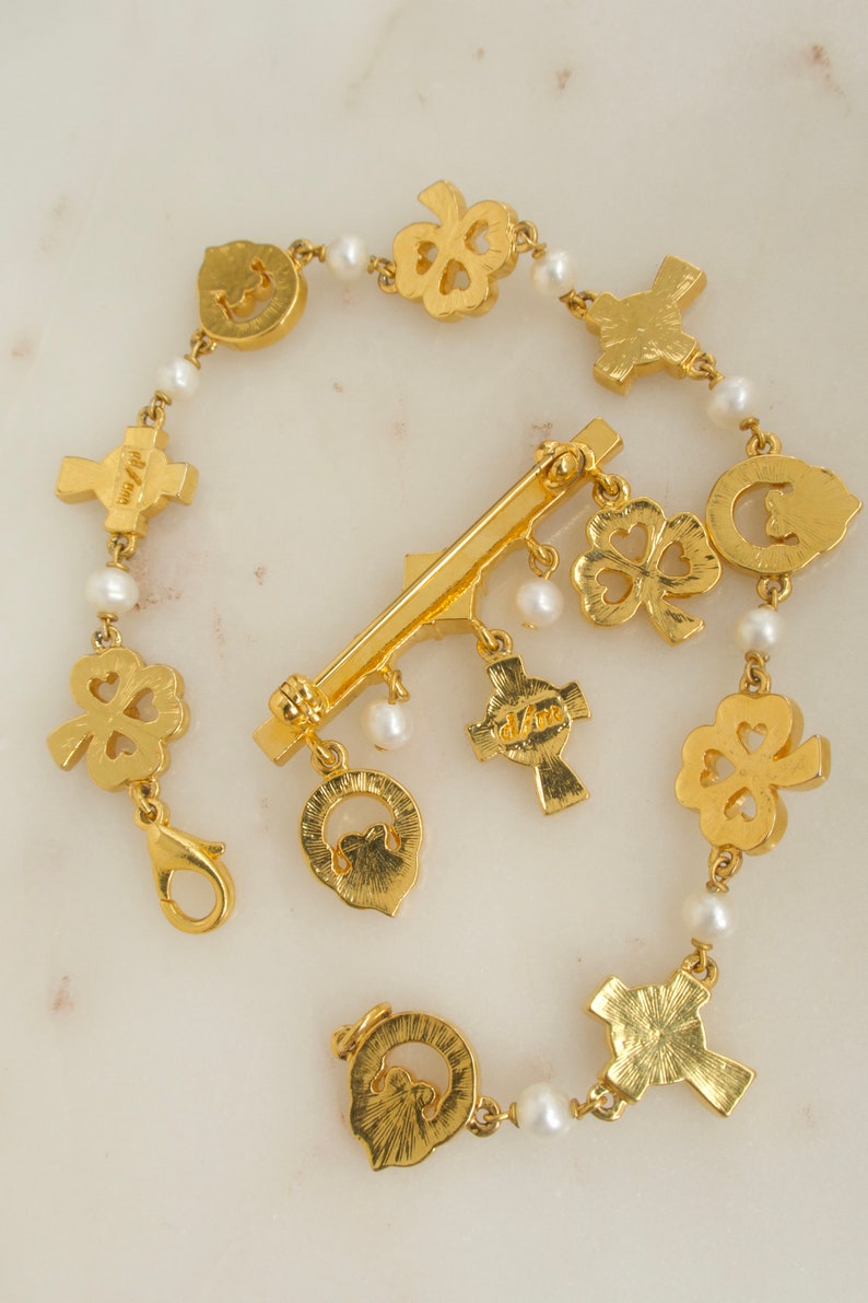 Rhinestone Claddagh Clover Cross Bracelet and Brooch