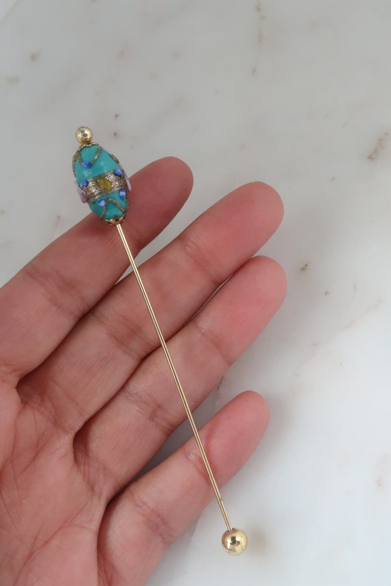 Vintage Blue Stick Pin Statement Stick Pin Gold S… - image 3