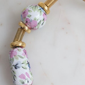 Vintage Floral Porcelain Bead Necklace - Leather Necklace image 10